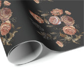 Papier Cadeau Broderie vintage : roses sur noir. (Coin rond)