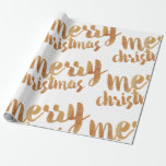 Papier Cadeau Bronze Calligraphie Joyeux Noël<br><div class="desc">Papier d'emballage en bronze et blanc avec Joyeux Noël écrit dans une police calligraphique. Note : le bronze n'est qu'une couleur de bronze imprimée.</div>