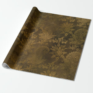 Papier Cadeau Bronze Doré Damassé Vintage