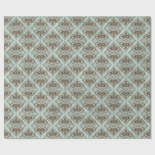Papier Cadeau Bronze et Aqua Vintage Damask (Plat)