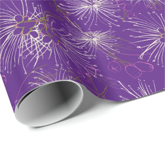 Papier Cadeau Brosse cerise lys pilly violet blanc motif envelop (Coin rond)