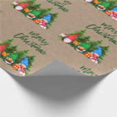 Papier Cadeau Brosse Script Kraft Aquarelle Gnomes Arbres (Coin)