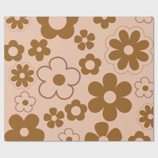 Papier Cadeau Brown Automne Retro Y2K Hippie Flower Motif (Plat)
