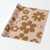 Papier Cadeau Brown Automne Retro Y2K Hippie Flower Motif (Déroulé)