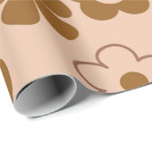 Papier Cadeau Brown Automne Retro Y2K Hippie Flower Motif (Coin rond)