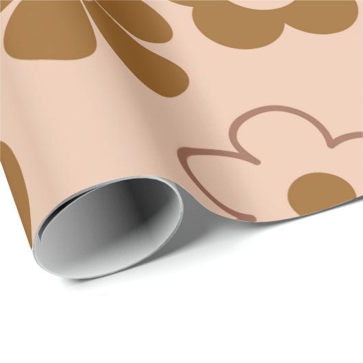 Papier Cadeau Brown Automne Retro Y2K Hippie Flower Motif (Coin rond)