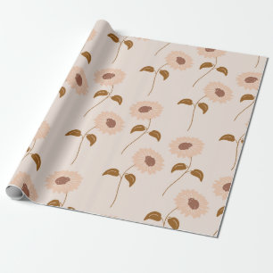 Papier Cadeau Brown Beige Retro Y2K Hippie Motif de tournesol