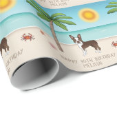 Papier Cadeau Brown Boston Terrier À Une Plage Tropicale D'Été (Coin rond)