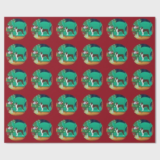 Papier Cadeau Brown Boston Terrier et Père Noël Cadeau (Plat)