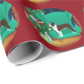 Papier Cadeau Brown Boston Terrier et Père Noël Cadeau (Coin rond)
