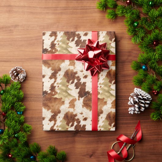 Papier Cadeau Brown Cream Cowhide Gold Confetti Christmas Tree (Cadeau de vacances)