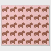 Papier Cadeau Brown Dachshunds Light Pink Wrapping Paper (Plat)