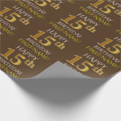 Papier Cadeau Brown, Faux Gold "HAPPY 15th BIRTHDAY" (Coin)