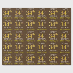 Papier Cadeau Brown, Faux Gold "HAPPY 34th BIRTHDAY"