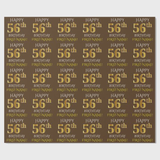 Papier Cadeau Brown, Faux Gold "HAPPY 56th BIRTHDAY" (Plat)