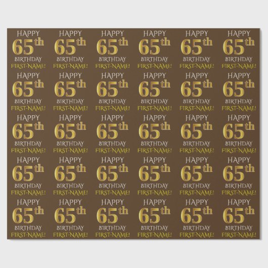 Papier Cadeau Brown, Faux Gold "HAPPY 65th BIRTHDAY" (Plat)