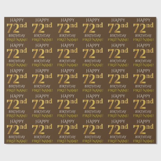 Papier Cadeau Brown, Faux Gold "HAPPY 72nd BIRTHDAY" (Plat)