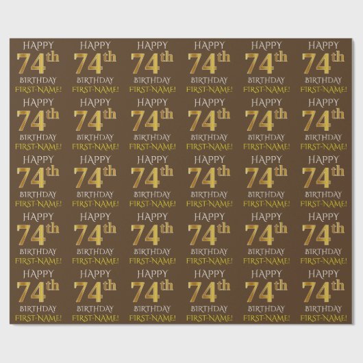 Papier Cadeau Brown, Faux Gold "HAPPY 74th BIRTHDAY" (Plat)