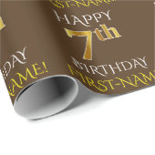 Papier Cadeau Brown, Faux Gold "HAPPY 7th BIRTHDAY" (Coin rond)