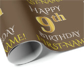 Papier Cadeau Brown, Faux Gold "HAPPY 9th BIRTHDAY" (Coin rond)
