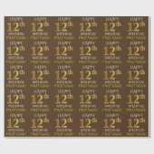 Papier Cadeau Brown, Faux Gold "HEUREUX 12ème anniversaire" (Plat)