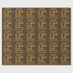 Papier Cadeau Brown, Faux Gold "HEUREUX 12ème anniversaire"