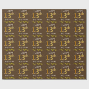 Papier Cadeau Brown, Faux Gold "HEUREUX 13ème anniversaire"