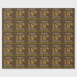 Papier Cadeau Brown, Faux Gold "HEUREUX 16ème anniversaire"