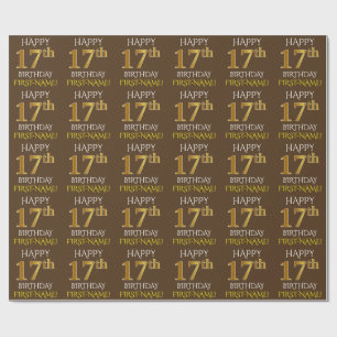 Papier Cadeau Brown, Faux Gold "HEUREUX 17ème anniversaire"