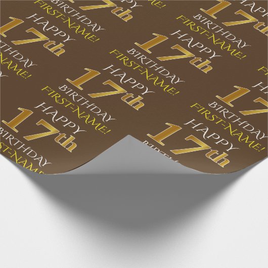 Papier Cadeau Brown, Faux Gold "HEUREUX 17ème anniversaire" (Coin)