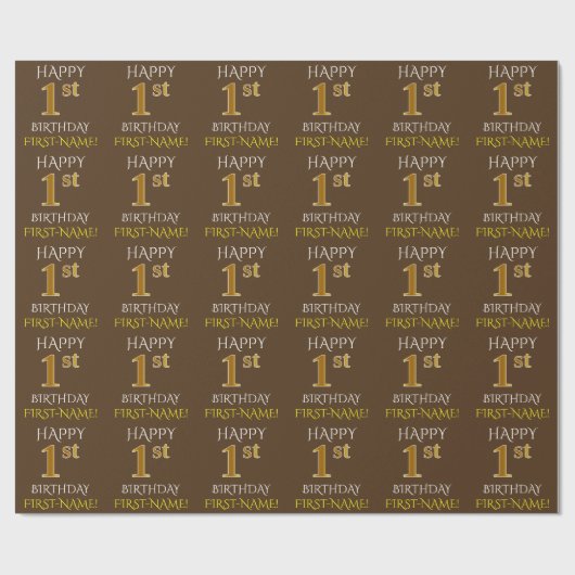 Papier Cadeau Brown, Faux Gold "HEUREUX 1er anniversaire" (Plat)
