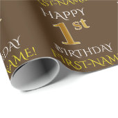 Papier Cadeau Brown, Faux Gold "HEUREUX 1er anniversaire" (Coin rond)
