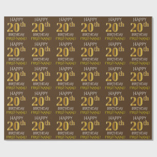 Papier Cadeau Brown, Faux Gold "HEUREUX 20e ANNIVERSAIRE"