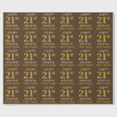 Papier Cadeau Brown, Faux Gold "HEUREUX 21ème anniversaire" (Plat)