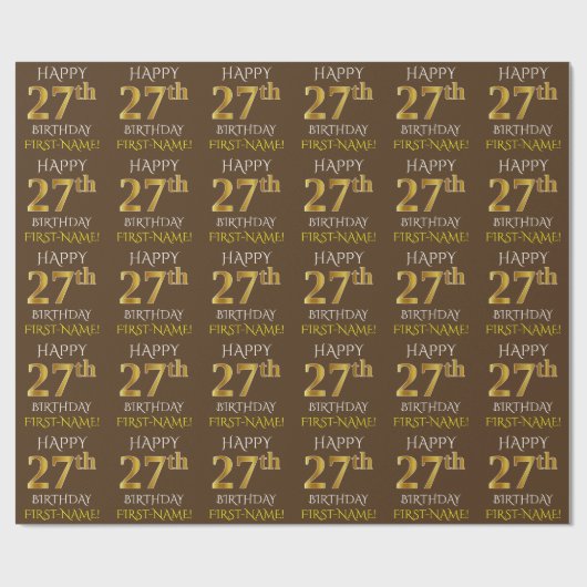 Papier Cadeau Brown, Faux Gold "HEUREUX 27ème anniversaire" (Plat)