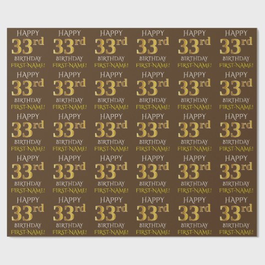 Papier Cadeau Brown, Faux Gold "HEUREUX 33e anniversaire" (Plat)
