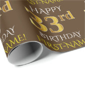 Papier Cadeau Brown, Faux Gold "HEUREUX 33e anniversaire" (Coin rond)