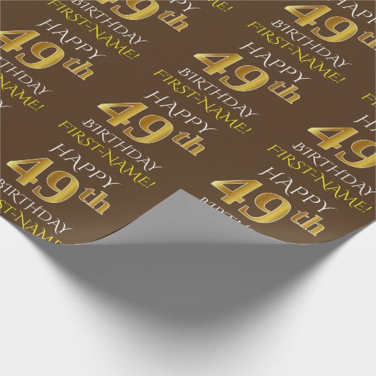 Papier Cadeau Brown, Faux Gold "HEUREUX 49e ANNIVERSAIRE" (Coin)