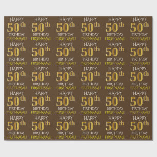 Papier Cadeau Brown, Faux Gold "HEUREUX 50e ANNIVERSAIRE"
