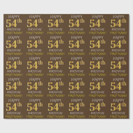 Papier Cadeau Brown, Faux Gold "HEUREUX 54ème anniversaire" (Plat)