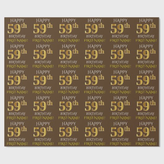 Papier Cadeau Brown, Faux Gold "HEUREUX 59e ANNIVERSAIRE" (Plat)