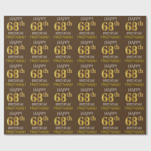 Papier Cadeau Brown, Faux Gold "HEUREUX 68e ANNIVERSAIRE"