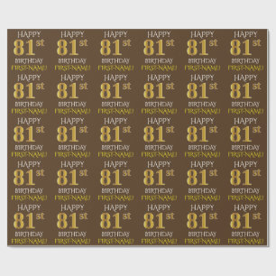 Papier Cadeau Brown, Faux Gold "HEUREUX 81ème ANNIVERSAIRE"