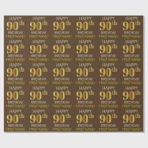 Papier Cadeau Brown, Faux Gold "HEUREUX 90e ANNIVERSAIRE"