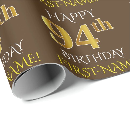 Papier Cadeau Brown, Faux Gold "HEUREUX 94ème anniversaire" (Coin rond)