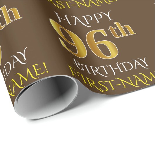 Papier Cadeau Brown, Faux Gold "HEUREUX 96e anniversaire" (Coin rond)