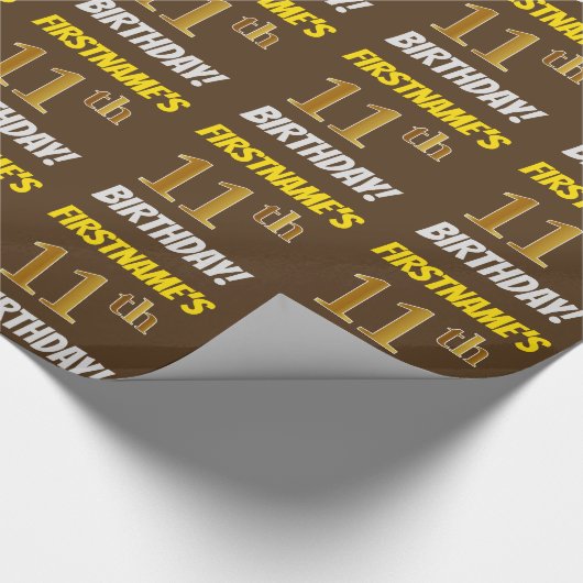 Papier Cadeau Brown, Faux/Imitation Gold, "11e ANNIVERSAIRE" (Coin)
