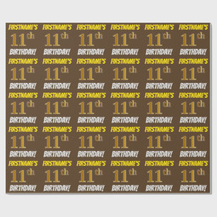 Papier Cadeau Brown, Faux/Imitation Gold, "11e ANNIVERSAIRE"
