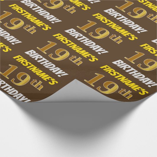 Papier Cadeau Brown, Faux/Imitation Gold, "19e ANNIVERSAIRE" (Coin)