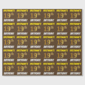 Papier Cadeau Brown, Faux/Imitation Gold, "19e ANNIVERSAIRE" (Plat)